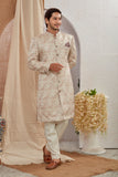 Men's Indian Designer Wedding Festive Wear Asymmetric Sherwani with White Churidar Pants