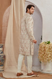 Men's Indian Designer Wedding Festive Wear Asymmetric Sherwani with White Churidar Pants