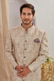 Men's Indian Designer Wedding Festive Wear Asymmetric Sherwani with White Churidar Pants