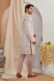 Men's Indian Designer Wedding Festive Wear Asymmetric Sherwani with White Churidar Pants
