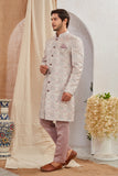 Men's Indian Designer Wedding Festive Wear Asymmetric Sherwani with White Churidar Pants