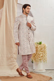 Men's Indian Designer Wedding Festive Wear Asymmetric Sherwani with White Churidar Pants