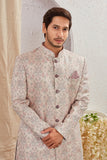 Men's Indian Designer Wedding Festive Wear Asymmetric Sherwani with White Churidar Pants