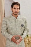 Men's Indian Designer Wedding Festive Wear Asymmetric Sherwani with White Churidar Pants
