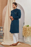 Men's Indian Designer Wedding Festive Wear Asymmetric Sherwani with White Churidar Pants
