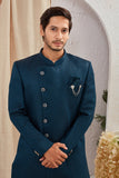 Men's Indian Designer Wedding Festive Wear Asymmetric Sherwani with White Churidar Pants