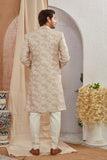 Men's Indian Designer Wedding Festive Wear Asymmetric Sherwani with White Churidar Pants