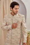 Men's Indian Designer Wedding Festive Wear Asymmetric Sherwani with White Churidar Pants