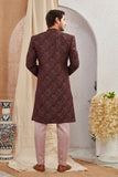 Men's Indian Designer Wedding Festive Wear Asymmetric Sherwani with White Churidar Pants