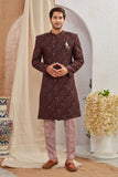 Men's Indian Designer Wedding Festive Wear Asymmetric Sherwani with White Churidar Pants
