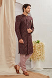 Men's Indian Designer Wedding Festive Wear Asymmetric Sherwani with White Churidar Pants