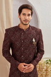Men's Indian Designer Wedding Festive Wear Asymmetric Sherwani with White Churidar Pants