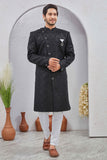 Men's Indian Designer Wedding Festive Wear Asymmetric Sherwani with White Churidar Pants