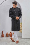 Men's Indian Designer Wedding Festive Wear Asymmetric Sherwani with White Churidar Pants