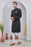 Men's Indian Designer Wedding Festive Wear Asymmetric Sherwani with White Churidar Pants