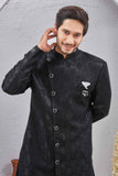 Men's Indian Designer Wedding Festive Wear Asymmetric Sherwani with White Churidar Pants
