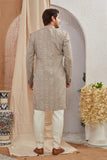 Men's Indian Designer Wedding Festive Wear Asymmetric Sherwani with White Churidar Pants