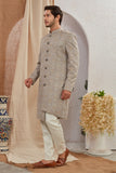 Men's Indian Designer Wedding Festive Wear Asymmetric Sherwani with White Churidar Pants