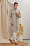 Men's Indian Designer Wedding Festive Wear Asymmetric Sherwani with White Churidar Pants