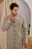 Men's Indian Designer Wedding Festive Wear Asymmetric Sherwani with White Churidar Pants