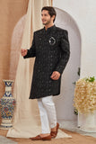 Men's Indian Designer Wedding Festive Wear Asymmetric Sherwani with White Churidar Pants
