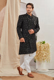 Men's Indian Designer Wedding Festive Wear Asymmetric Sherwani with White Churidar Pants