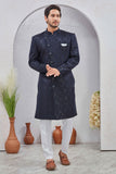 Men's Indian Designer Wedding Festive Wear Asymmetric Sherwani with White Churidar Pants