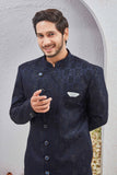 Men's Indian Designer Wedding Festive Wear Asymmetric Sherwani with White Churidar Pants