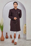 Men's Indian Designer Wedding Festive Wear Asymmetric Sherwani with White Churidar Pants