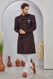 Men's Indian Designer Wedding Festive Wear Asymmetric Sherwani with White Churidar Pants