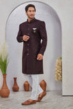 Men's Indian Designer Wedding Festive Wear Asymmetric Sherwani with White Churidar Pants