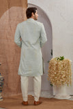 Men's Indian Designer Wedding Festive Wear Asymmetric Sherwani with White Churidar Pants