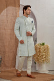 Men's Indian Designer Wedding Festive Wear Asymmetric Sherwani with White Churidar Pants