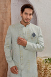Men's Indian Designer Wedding Festive Wear Asymmetric Sherwani with White Churidar Pants