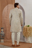 Men's Indian Designer Wedding Festive Wear Asymmetric Sherwani with White Churidar Pants