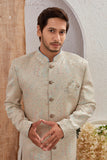 Men's Indian Designer Wedding Festive Wear Asymmetric Sherwani with White Churidar Pants