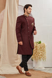 Men's Indian Designer Wedding Festive Wear Asymmetric Sherwani with Black Churidar Pants