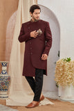 Men's Indian Designer Wedding Festive Wear Asymmetric Sherwani with Black Churidar Pants