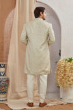 Men's Indian Designer Wedding Festive Wear Asymmetric Sherwani with White Churidar Pants