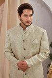 Men's Indian Designer Wedding Festive Wear Asymmetric Sherwani with White Churidar Pants