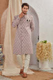 Men's Indian Designer Wedding Festive Wear Asymmetric Sherwani with White Churidar Pants