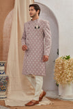 Men's Indian Designer Wedding Festive Wear Asymmetric Sherwani with White Churidar Pants