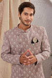 Men's Indian Designer Wedding Festive Wear Asymmetric Sherwani with White Churidar Pants