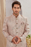 Men's Indian Designer Wedding Festive Wear Asymmetric Sherwani with White Churidar Pants