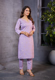 Elegant Lavender Embroidered Kurta Set for Women – Festive & Casual Wear