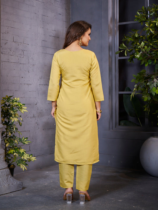 Elegant Yellow Embroidered Kurta Set for Women – Festive & Casual Wear