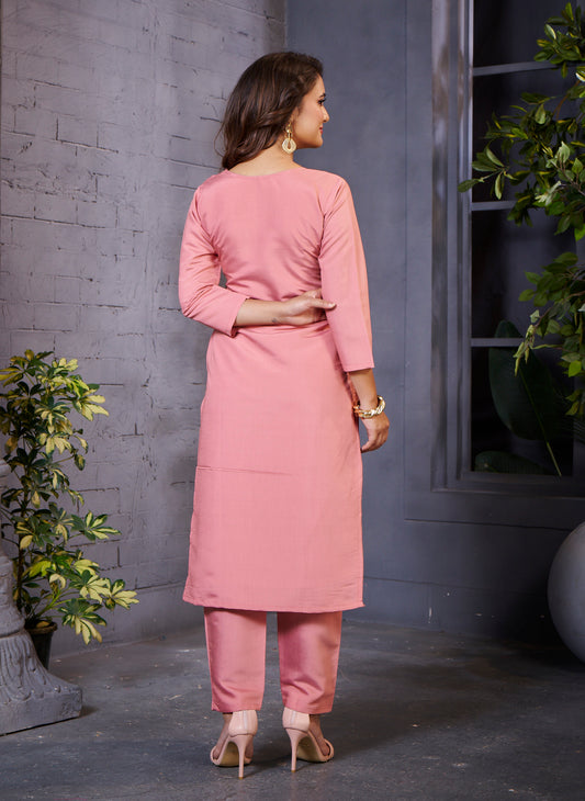 Elegant Pink Embroidered Kurta Set for Women – Festive & Casual Wear