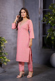 Elegant Pink Embroidered Kurta Set for Women – Festive & Casual Wear