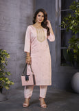 Elegant Light Peach Embroidered Kurta Set for Women – Festive & Casual Wear