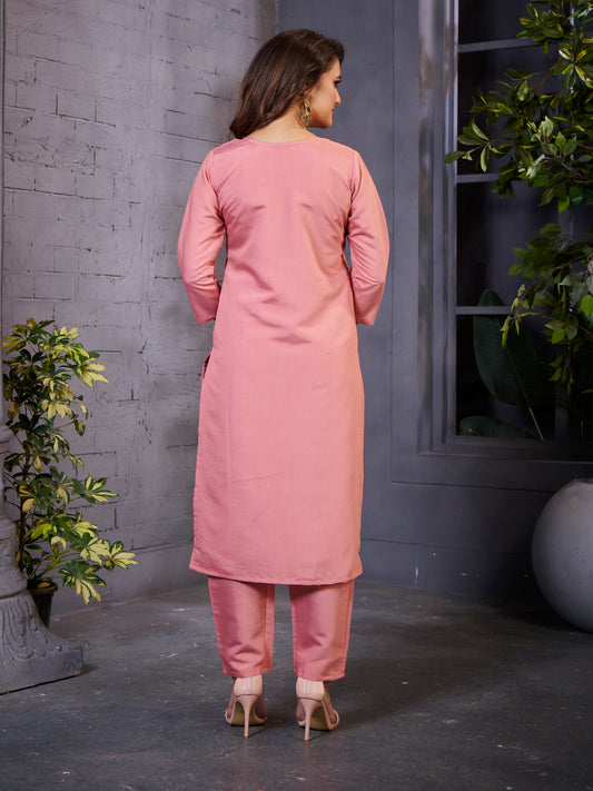 Elegant Pink Embroidered Kurta Set for Women – Festive & Casual Wear